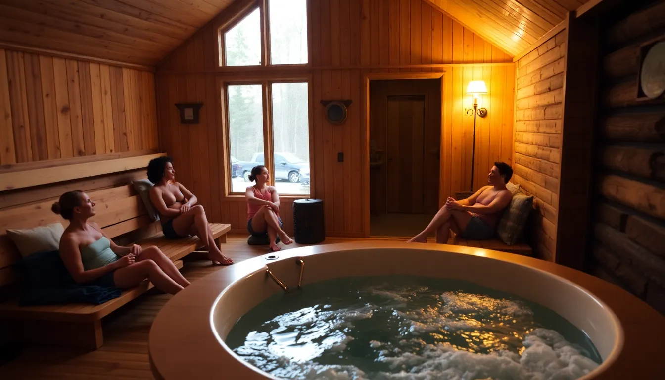冷水浴を体験する旅行者が、爽快感を味わっている瞬間