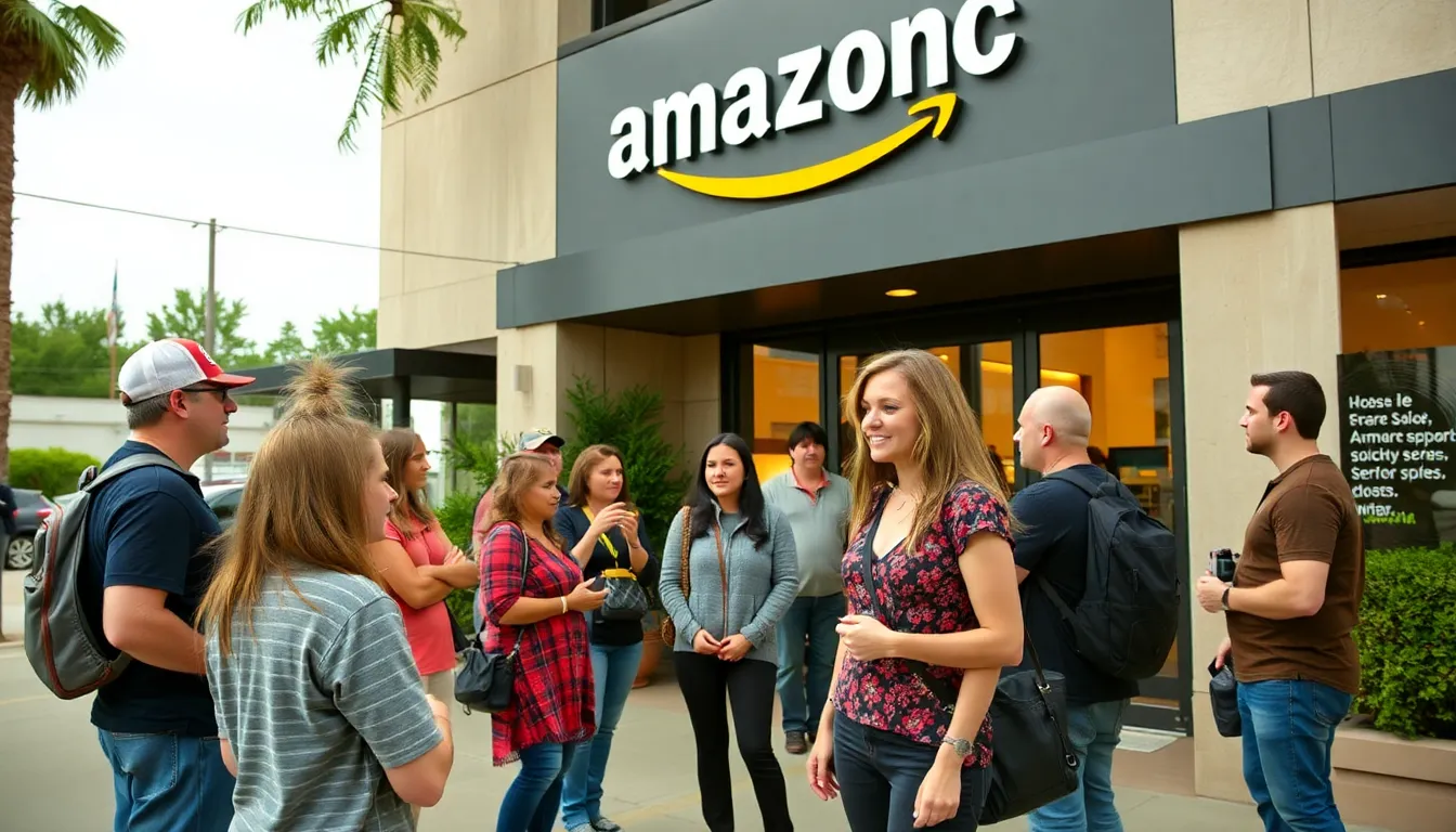 A group of fans gathers outside a theater, eagerly discussing the potential casting of Sigourney Weaver in the upcoming liveaction Tomb Raider series by Amazon.