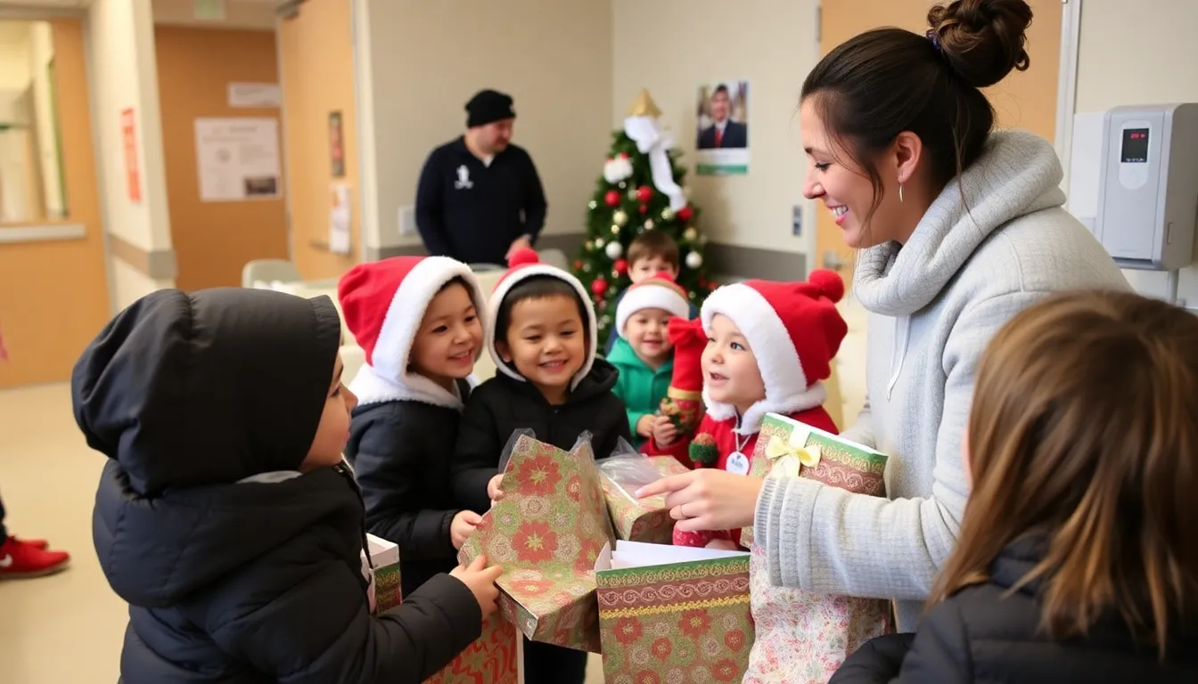 Families gather around, feeling the spirit of generosity and community support brought by Antonelli's heartfelt gesture during the holiday season