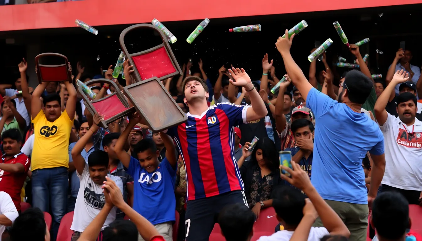 Security personnel attempting to restore order amidst the uproar caused by angry soccer enthusiasts