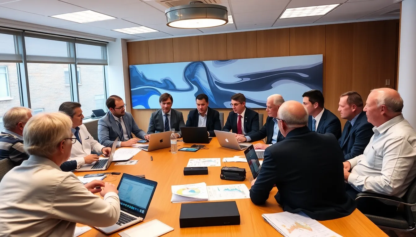 A group of scientists and policymakers engage in a heated discussion during a BBC Inside Science episode focused on the latest climate report and its implications for public policy.