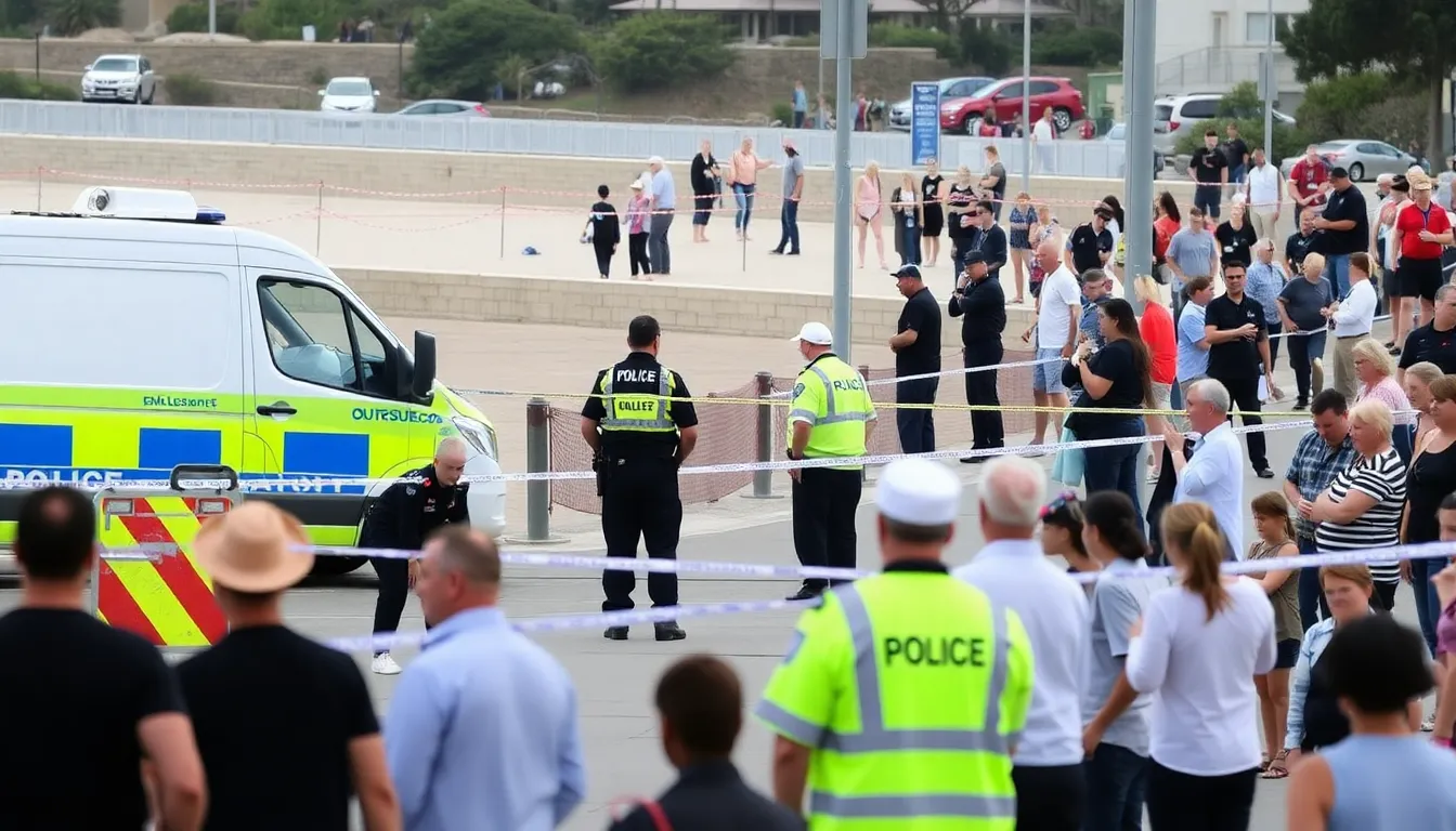 Local residents and tourists gather in shock, reflecting the widespread concern for safety following the shooting at this popular destination