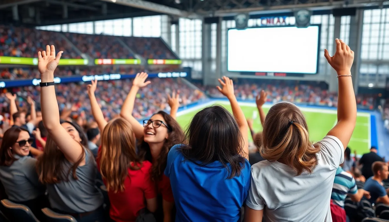 A female sports fan sharing her experience during a community event organized by a femaleled sports advocacy group, fostering connection and support