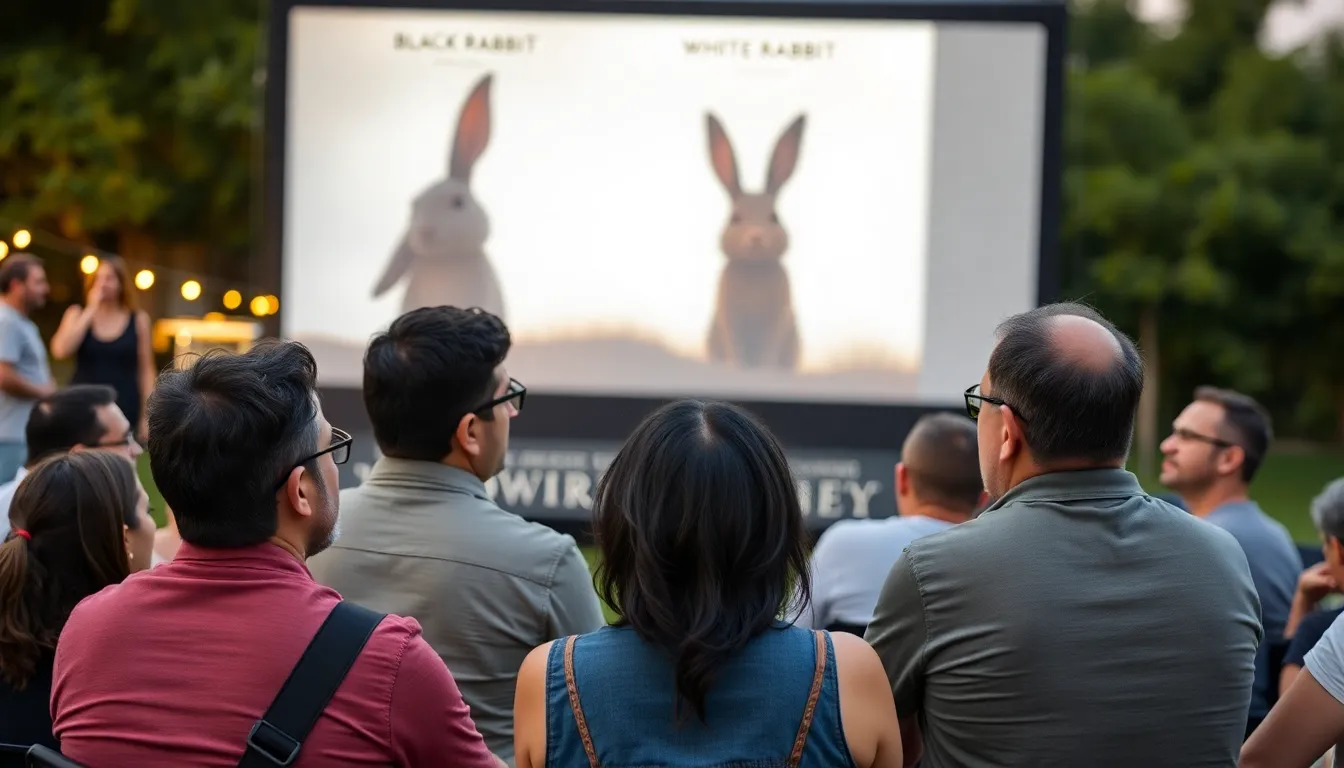 映画の上映会で観客が熱心に作品を見つめる様子