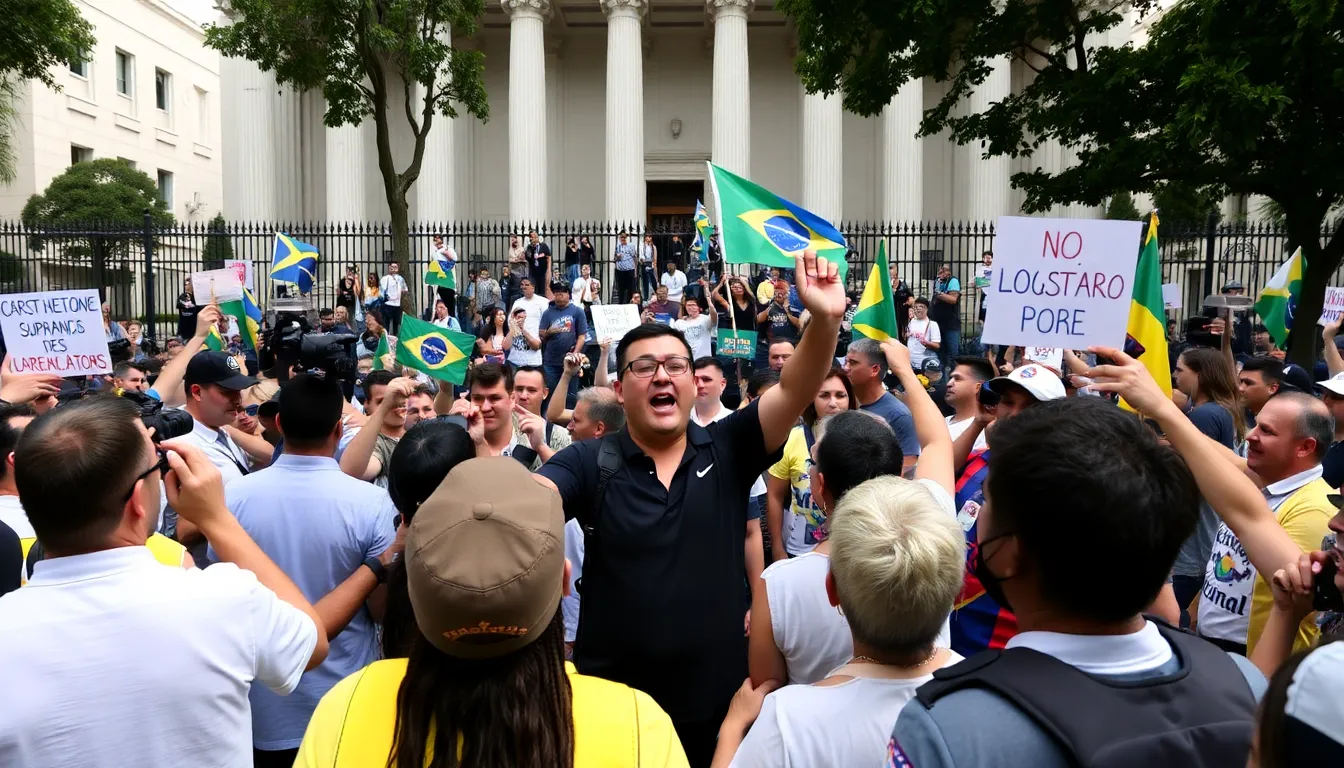 Supporters and critics of Bolsonaro gathering to express their views in the streets, highlighting Brazil's political divisions