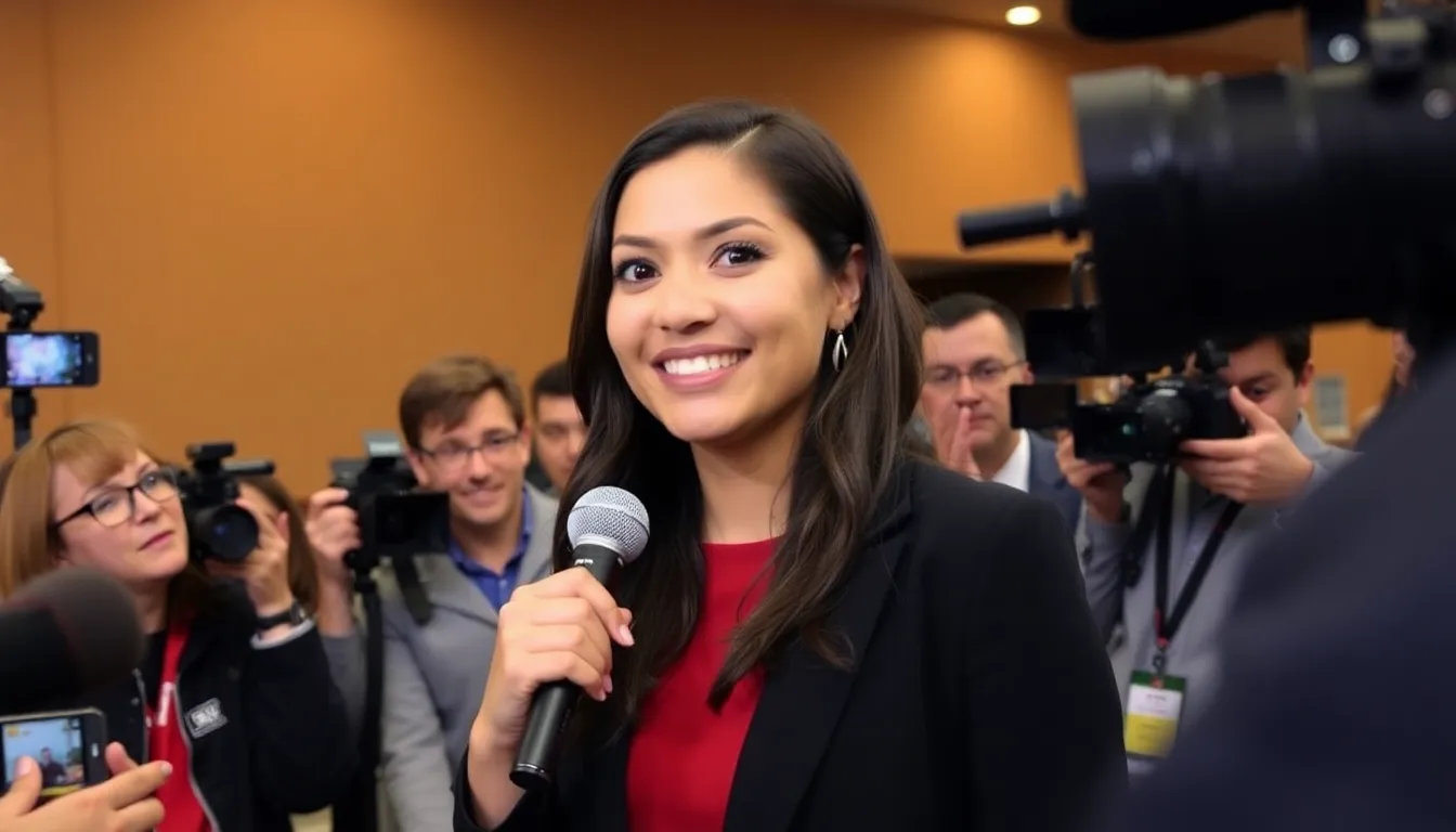 Tara Hernandez smiles while discussing her new comedy pilot Regency during a CBS announcement event.