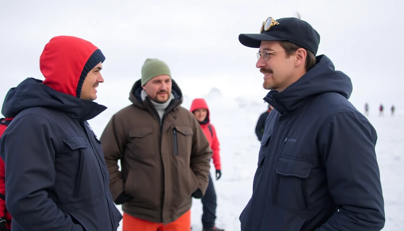 Charles Leclerc stands on a snowy landscape in Antarctica, surrounded by towering ice formations and a clear blue sky, while discussing the importance of climate change awareness.
