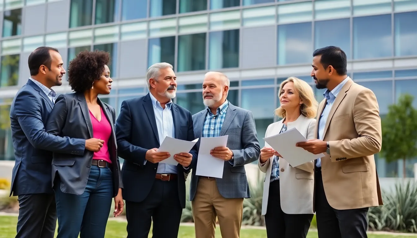 A group of business executives discusses strategies for reinvesting profits in a modern office setting, highlighting the impact of recent tax cuts on corporate growth.