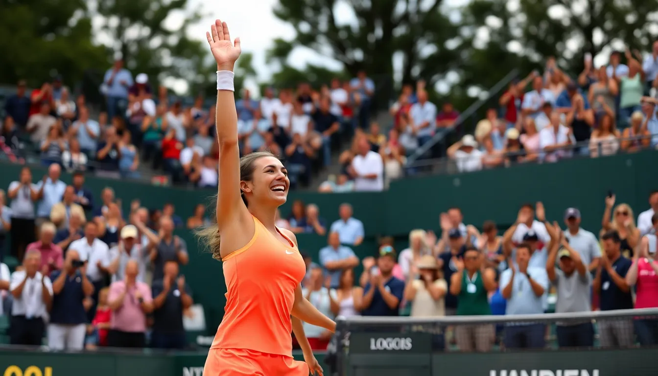 Aryna Sabalenka executes a powerful winner during a tense rally against Nick Kyrgios, thrilling the crowd at the tennis exhibition match.