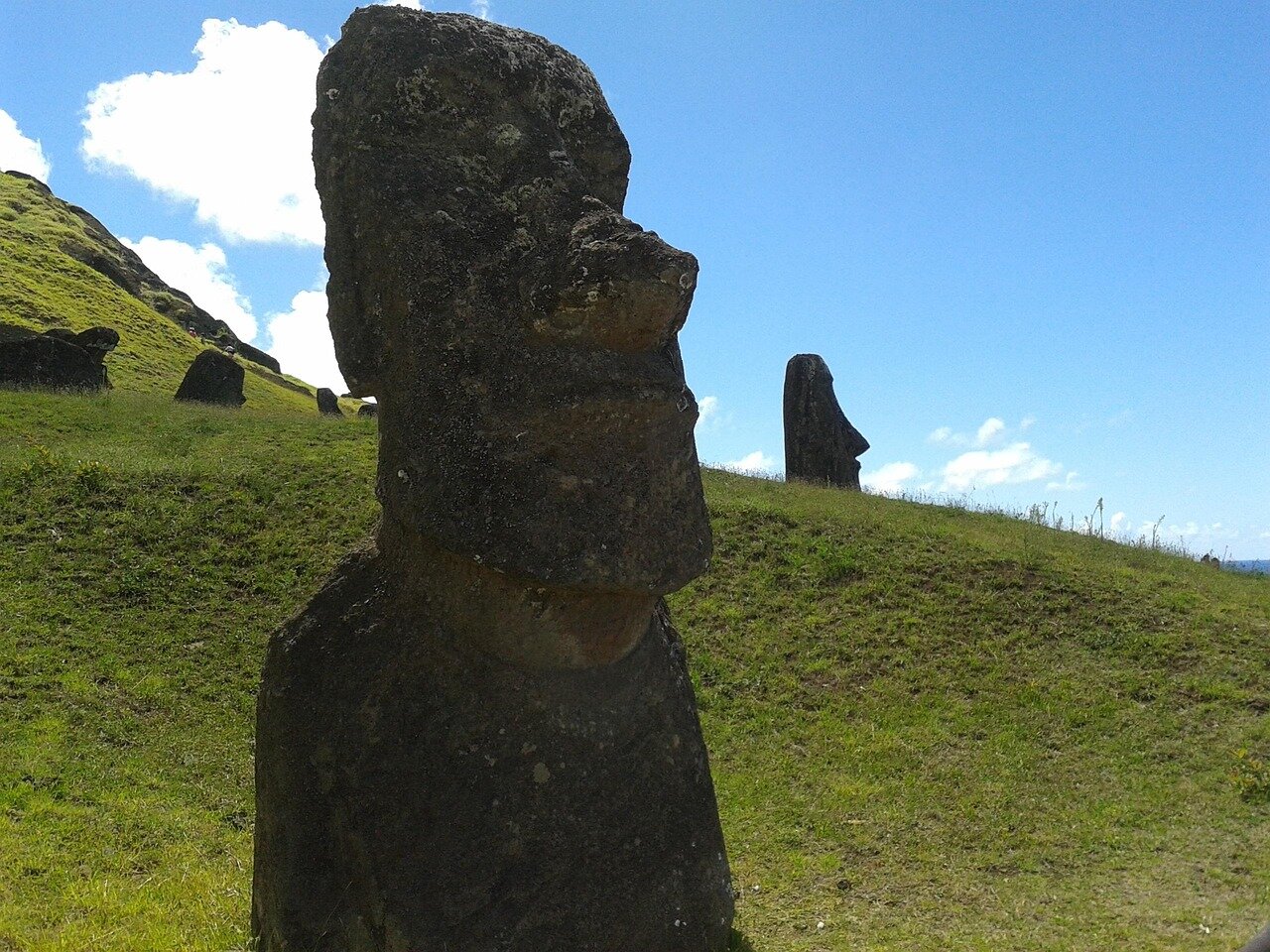 Archaeologists conducting experiments to explore ancient techniques for moving the giant Moai statues across Easter Island
