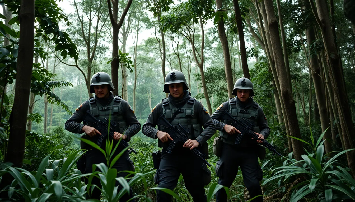 国際的な環境保護団体がアマゾンの生態系を守るために活動する場面