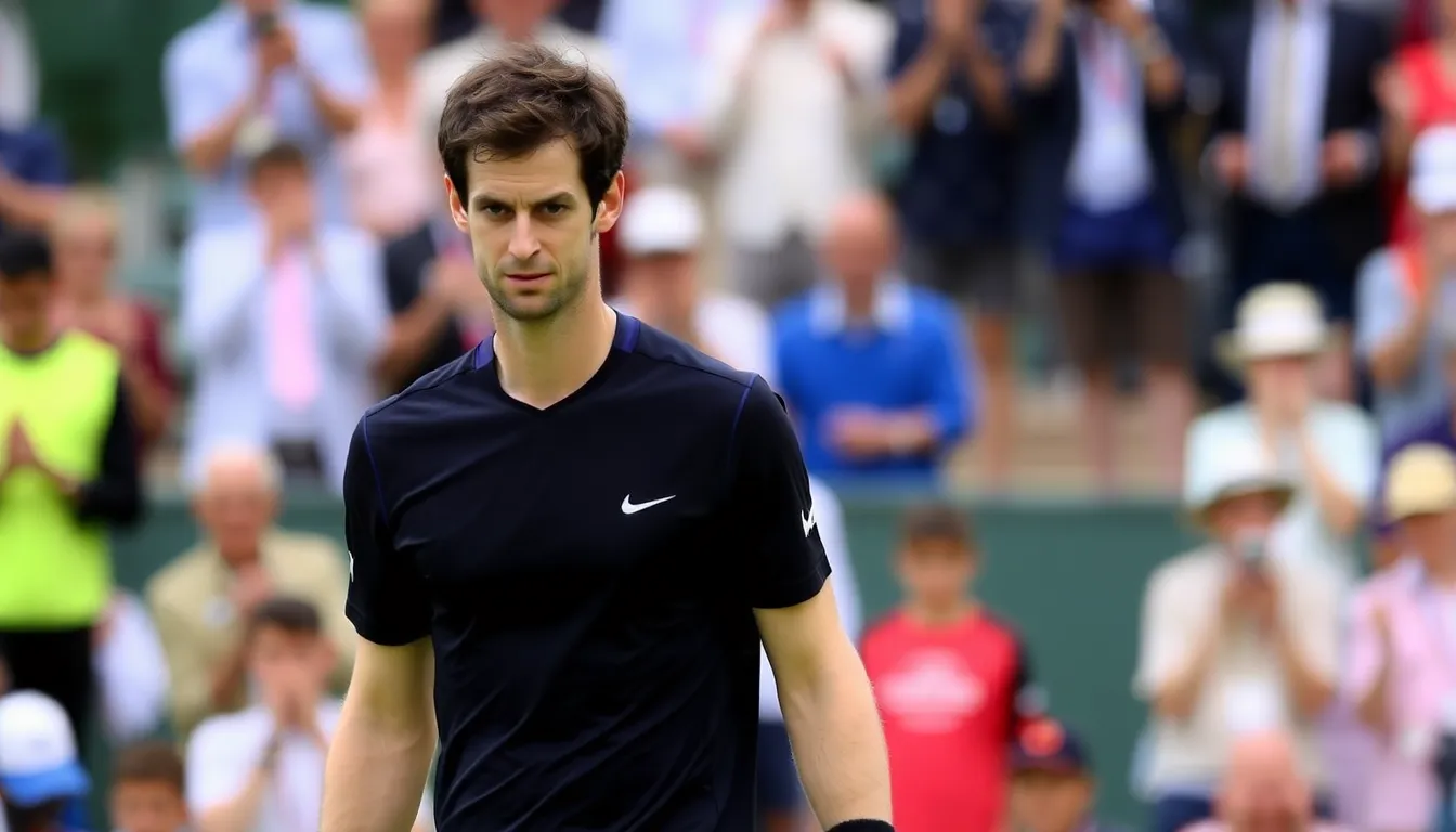 アンドy・マレー選手がノバク・ジョコビッチ選手の試合を観戦し、期待と緊張の表情を浮かべながら結果を見守るシーン。