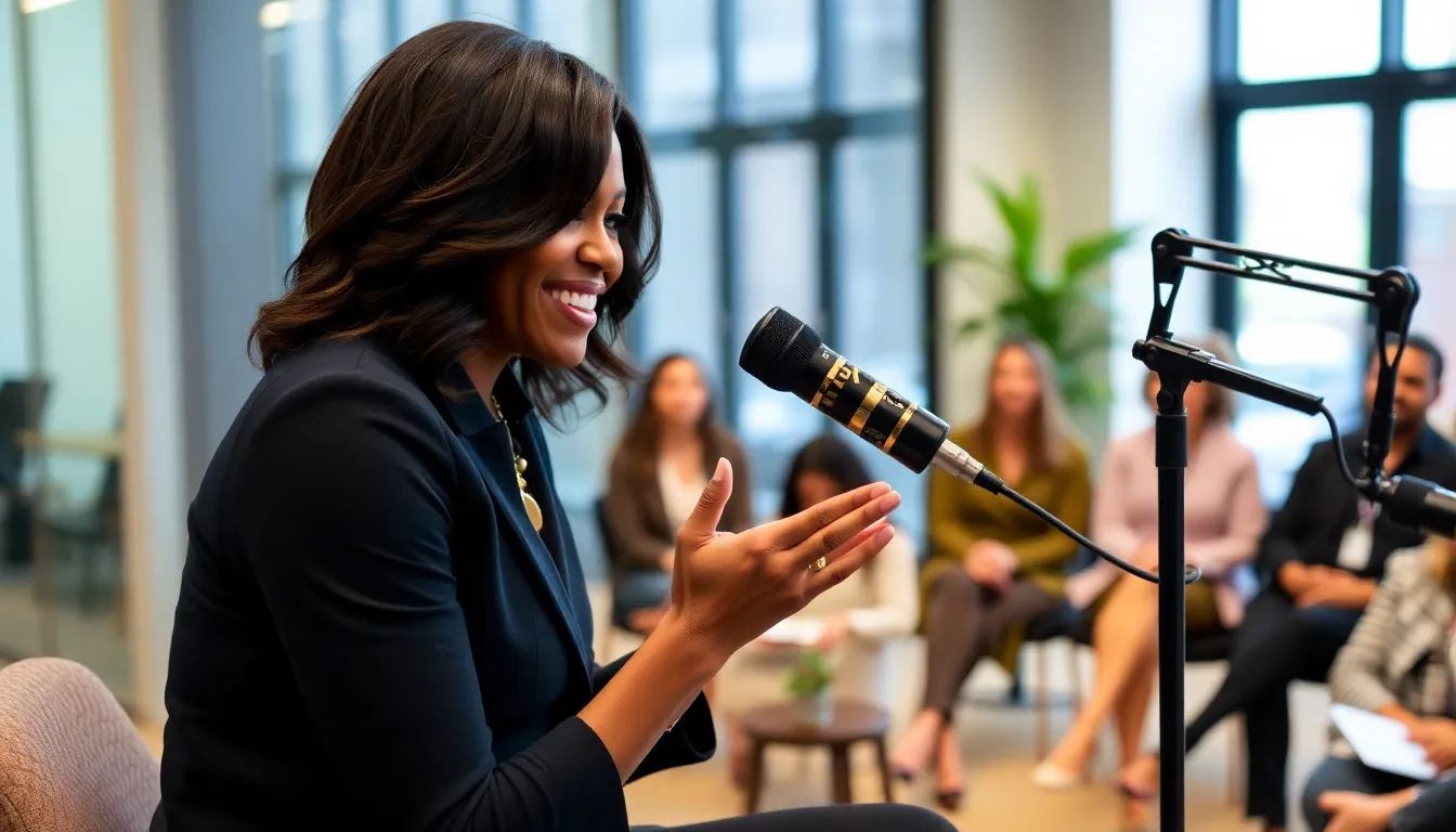A closeup of Michelle Obama's outfit reveals intricate details that reflect her commitment to showcasing American designers and promoting diversity in the fashion industry