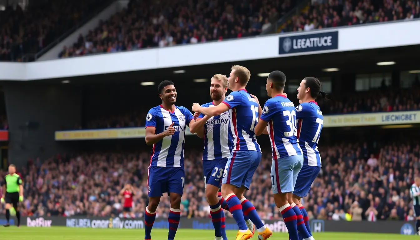 A tense moment on the pitch as Brighton's forward makes a decisive play, illustrating the high stakes of the match in its closing moments