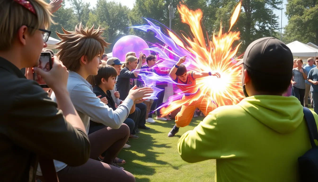 A vibrant scene depicting the dynamic combat mechanics influenced by beloved anime franchises like Final Fantasy and Dragon Ball Z