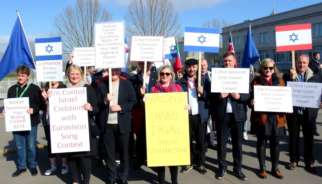Fans of the Eurovision Song Contest engaging in a heated discussion about the impact of the boycott on the music industry and its representation of cultural diversity