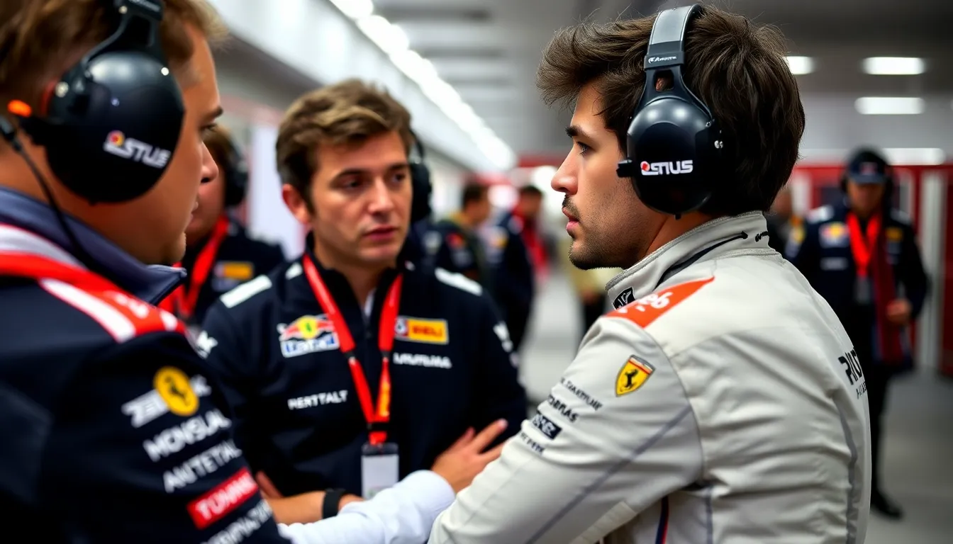 フェルナンド・アロンソがアブダビGPに向けて集中し、冷静な表情でレース戦略を練っている様子が映し出されています。
