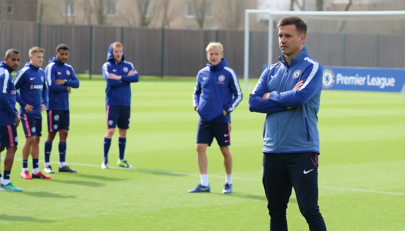 A vibrant Chelsea training session demonstrating Pochettino's focus on youth development and teamwork as he prepares for the upcoming season