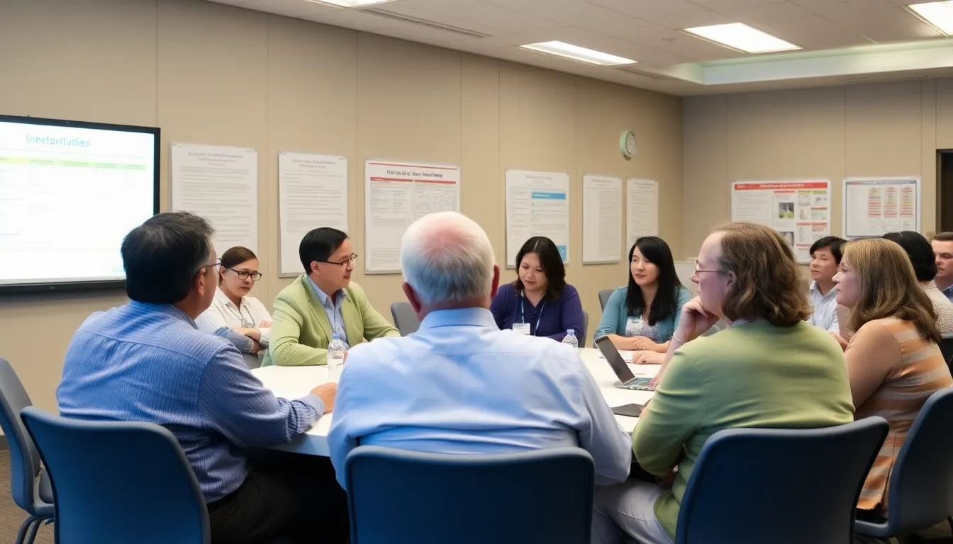 A diverse group of researchers and healthcare professionals gather at a conference to discuss the promising clinical trial results of Eli Lilly's new weight loss drug, Retatrutide, highlighting its potential impact on obesity treatment.