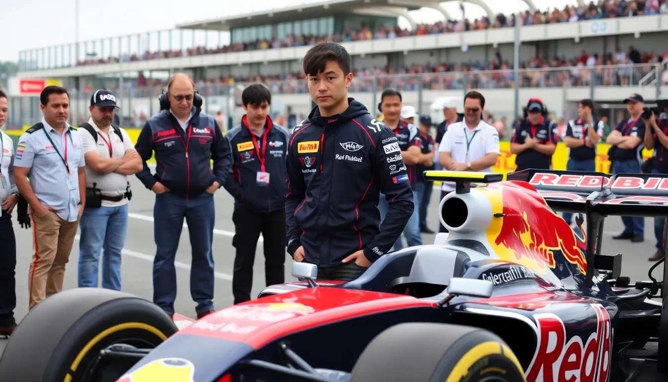Fans cheering in the stands, highlighting the intense support and expectations placed on Yuki Tsunoda during his F1 career