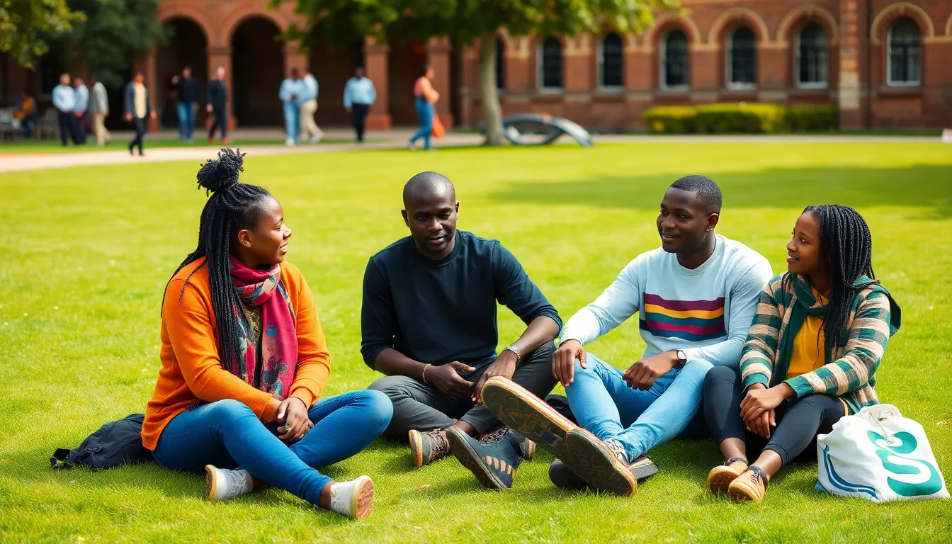 Ghanaian students gather at a university campus in the UK, expressing concern over their financial struggles and the threat of deportation due to rising tuition fees and living costs.