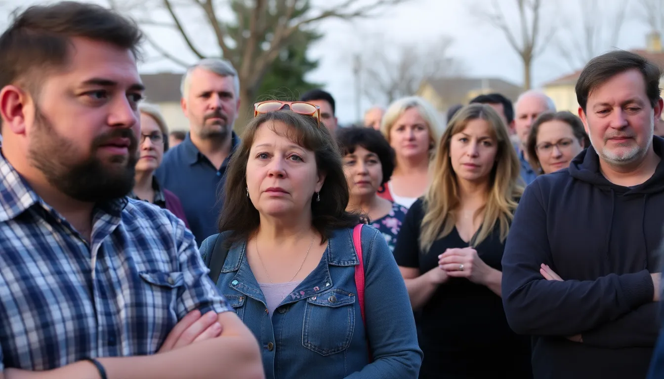 A group of fans gather outside a theater, holding candles and flowers in remembrance of actor James Ransone following the announcement of his cause of death.