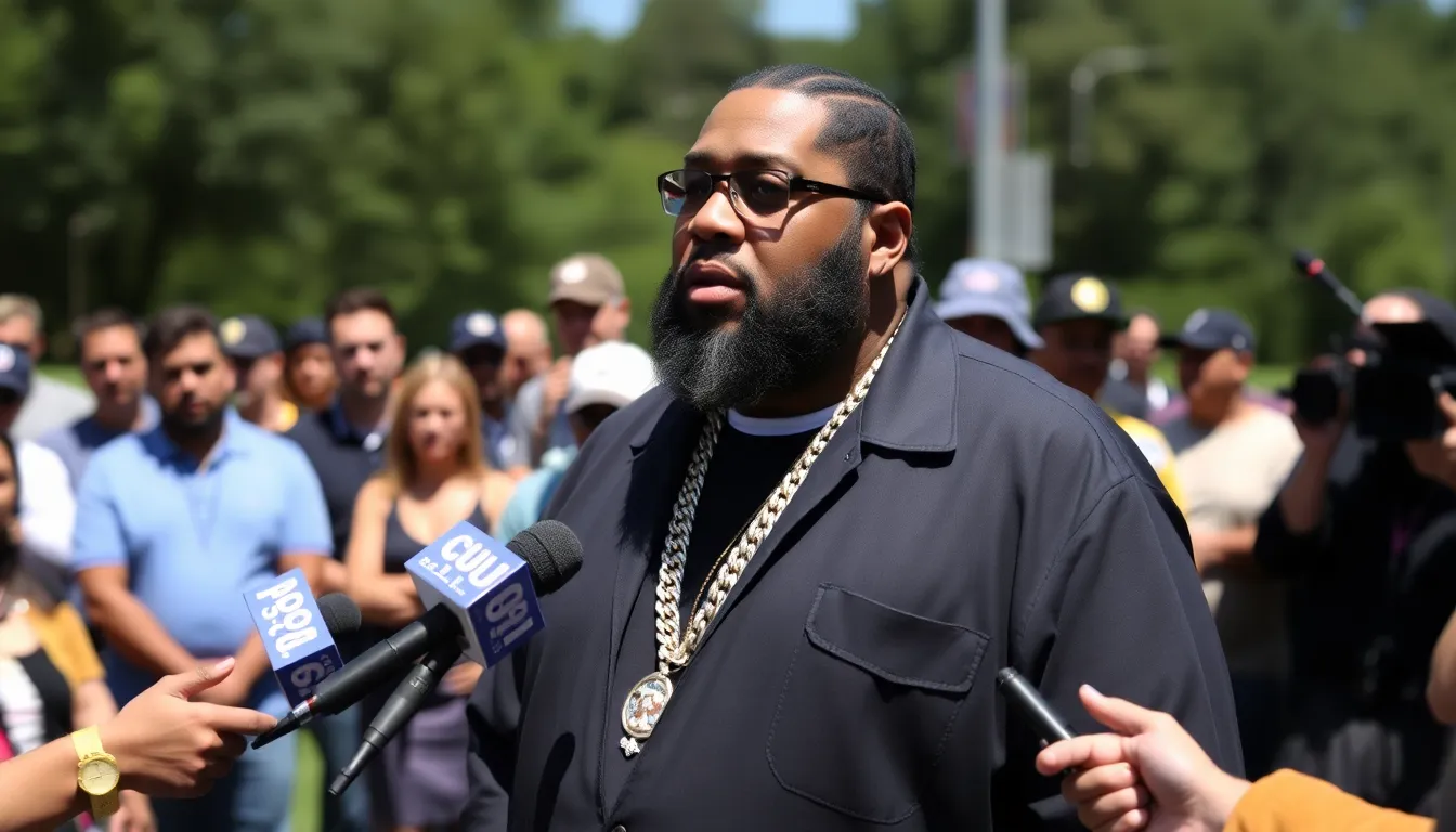 Jelly Roll stands outside a courthouse, smiling and holding a document that signifies his recent pardon, surrounded by supporters celebrating the legal milestone.