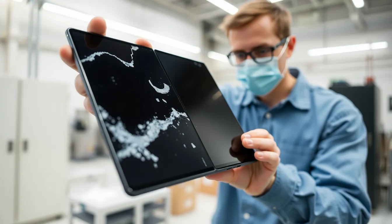 A closeup view of the Galaxy Z Trifold reveals the stress marks and structural weaknesses exposed during the testing process