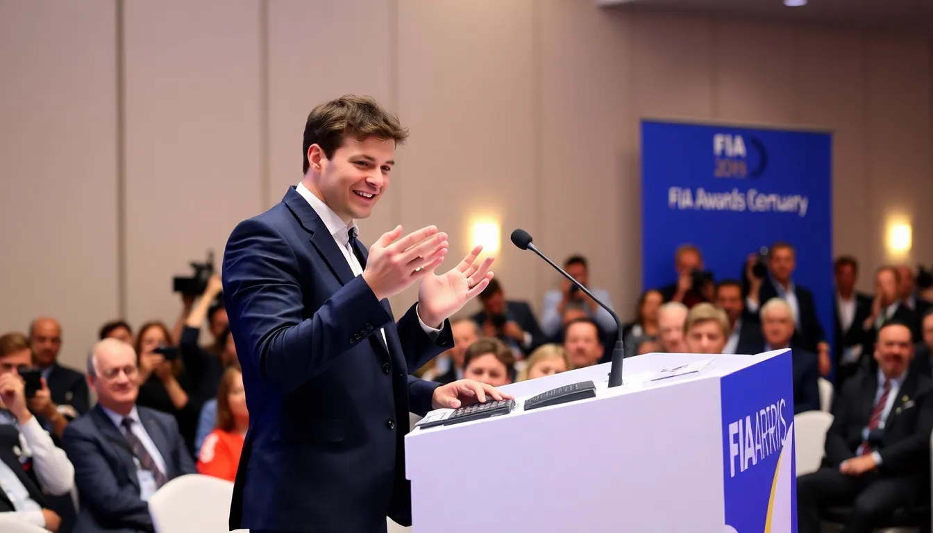 Lando Norris is seen laughing during the FIA Awards night, drawing criticism for his reaction amid serious discussions about driver safety.