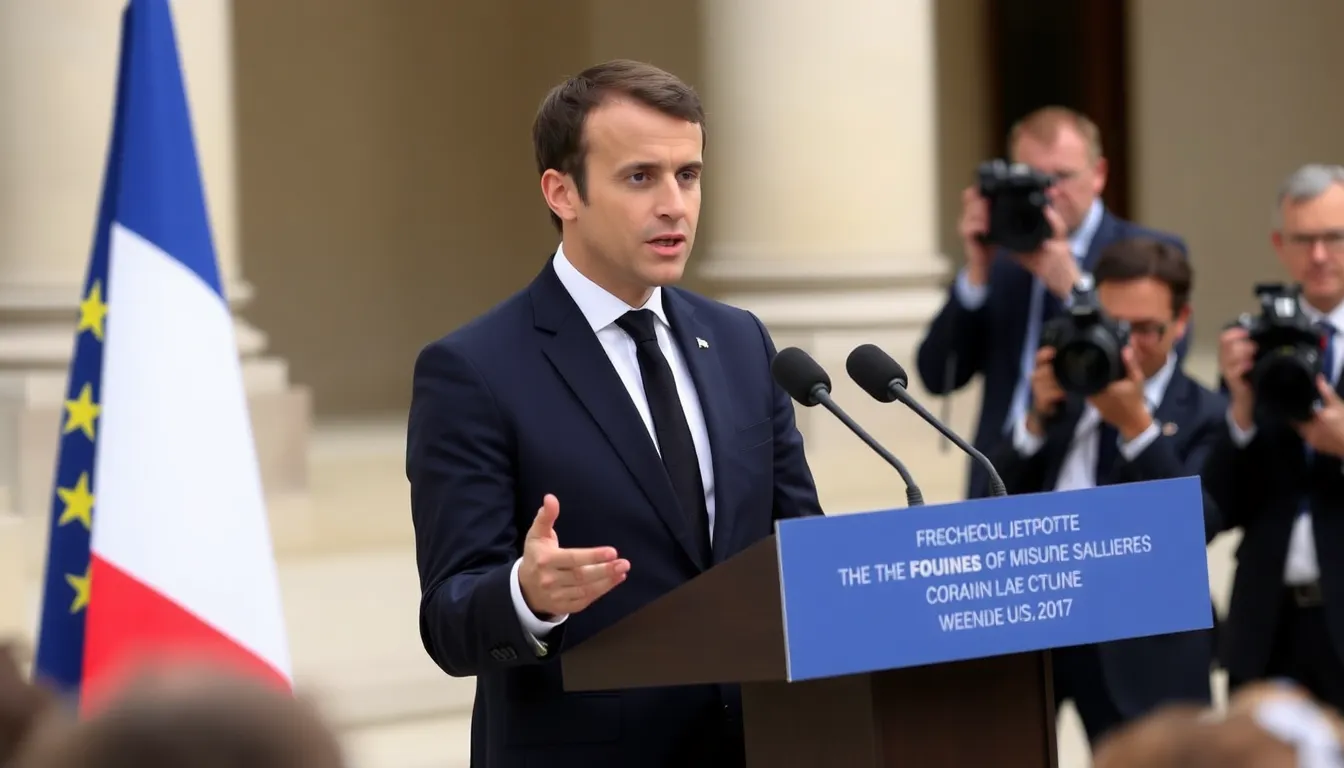 ウクライナ情勢についての国際的な関心を再燃させるマクロン大統領の発言を聞く会議参加者たち