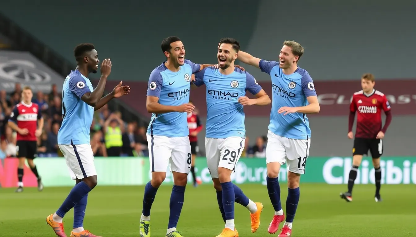 Manchester City players celebrate a goal during a Women's Super League match, highlighting their strong performance as they lead the league at the winter break.