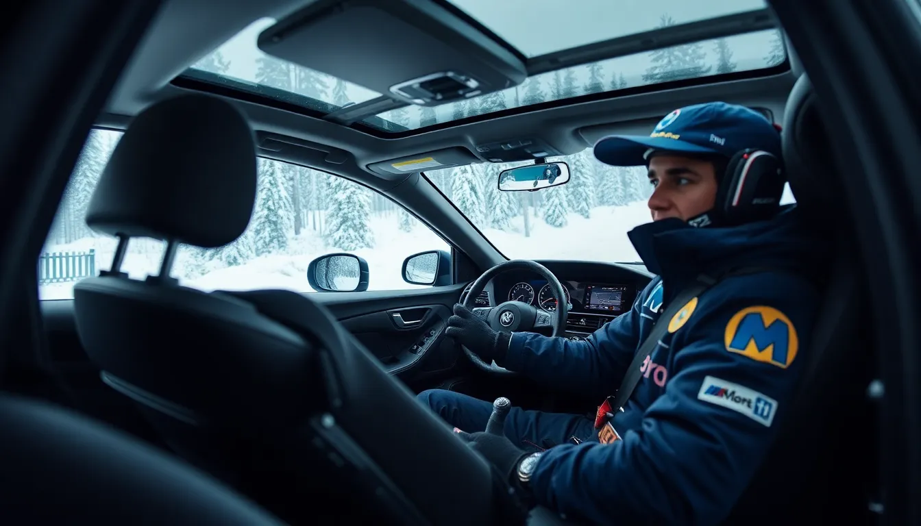 Martins Sesks navigates a challenging turn during a rally event, showcasing his driving skills and determination as he competes for a spot in MSport's driver lineup for the upcoming season.