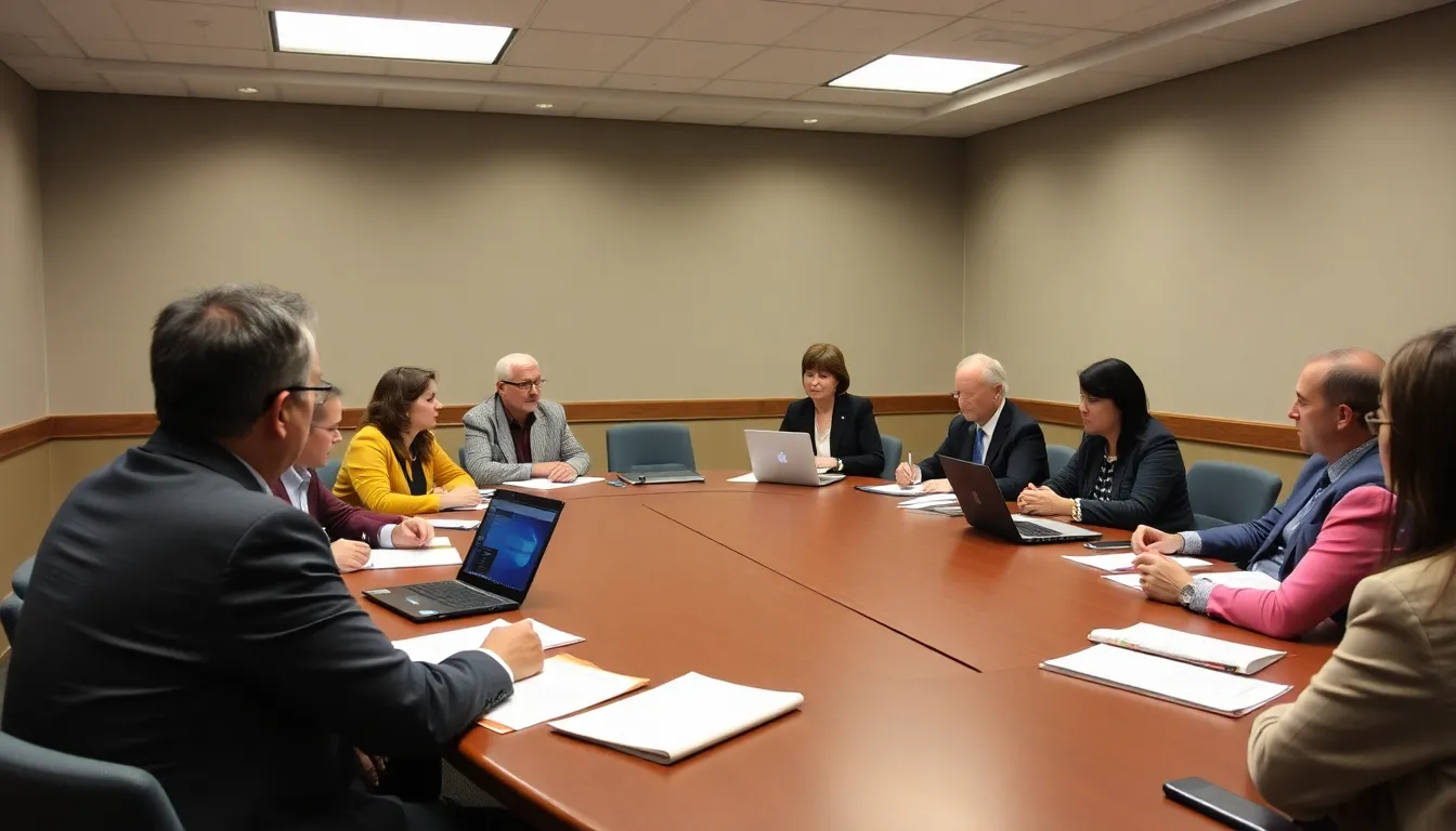 A group of healthcare professionals discusses the recent review findings on medical cannabis efficacy during a conference, highlighting concerns over its limited benefits for various health conditions.