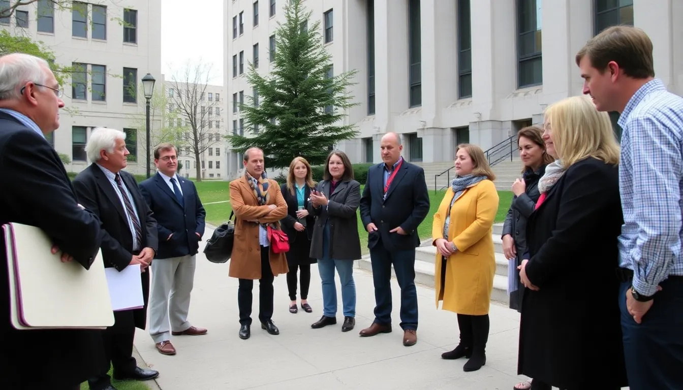 MIT campus bustling with students discussing the recent events, highlighting the emotional impact of the professor's death on the academic community