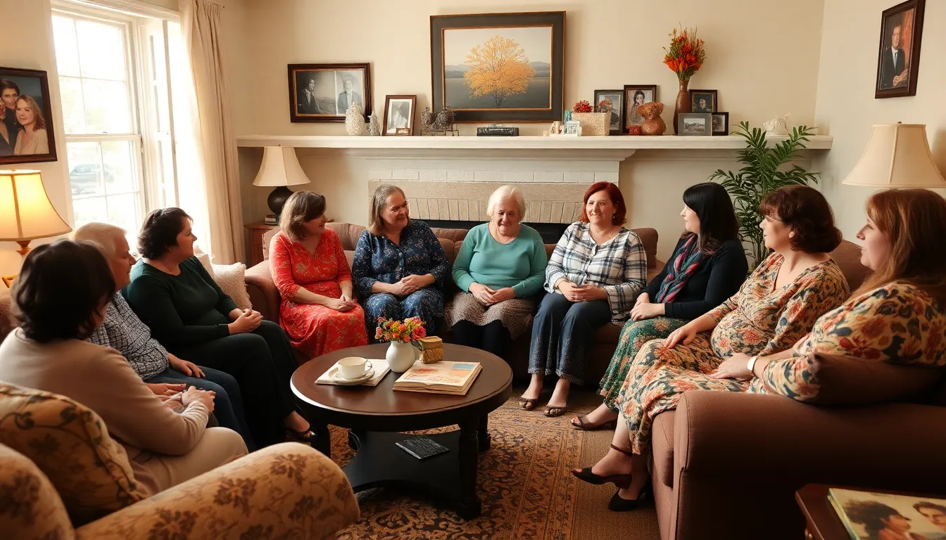 A group of Mormon women gathers in a community center, engaged in a lively discussion about the impact of a new docuseries on their lives and beliefs.