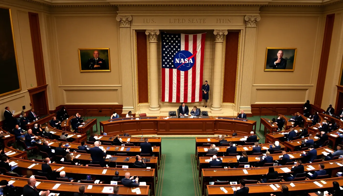 Jared Isaacman stands at a podium in the U.S. Senate chamber, smiling as he receives applause following his confirmation as NASA chief on October 25, 2023.