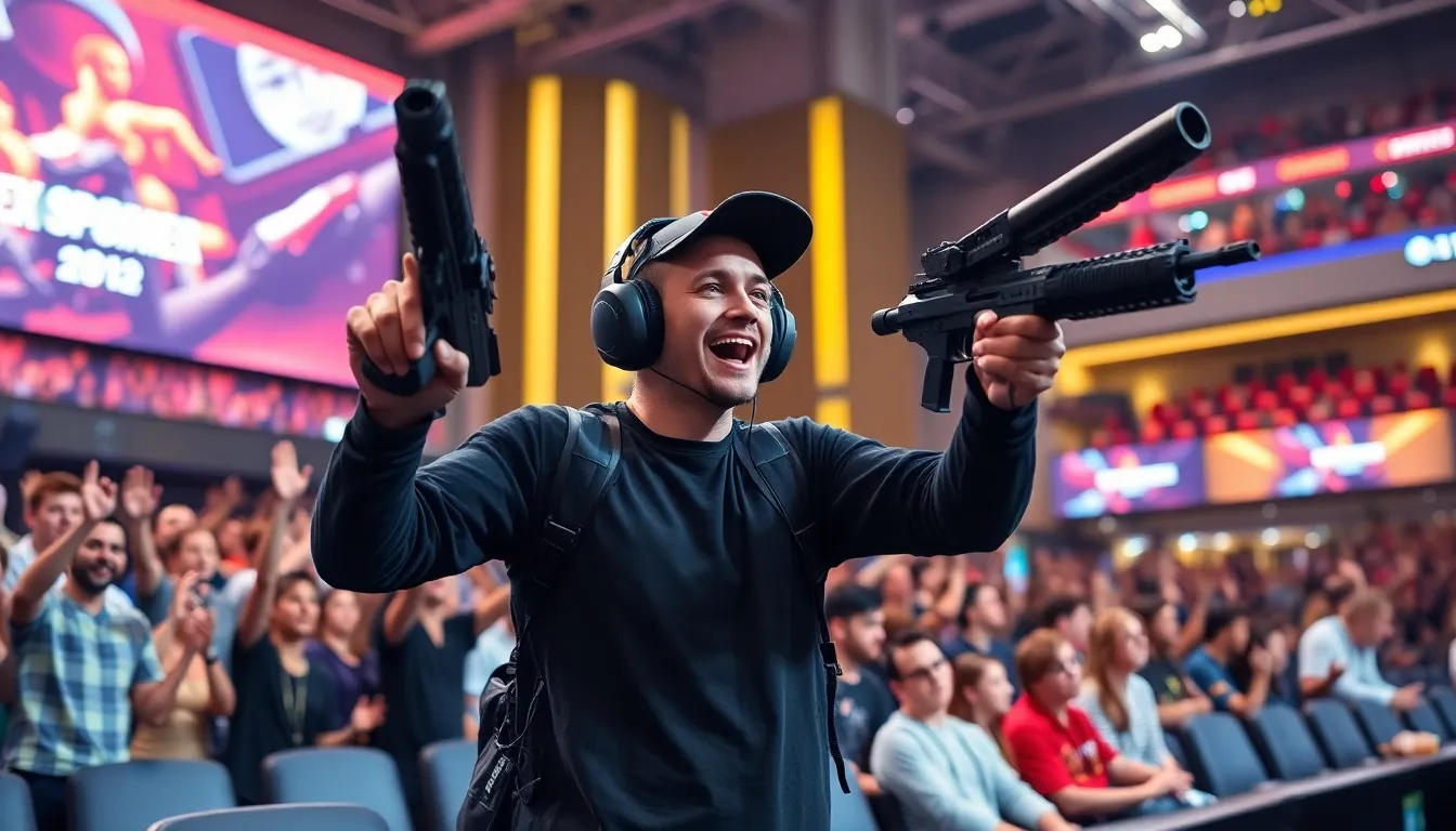 A group of players in a gaming lounge intensely focus on their screens while testing out akimbo pistols in Call of Duty Warzone, showcasing the latest weapon trends in competitive gaming.