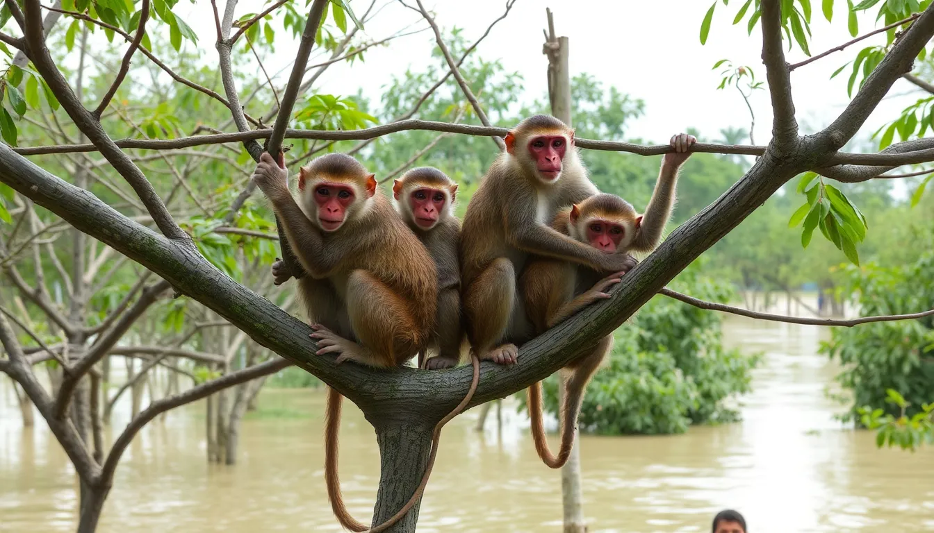 Rising floodwaters engulf the lush greenery of the Leuser Ecosystem, where conservationists assess the impact on the endangered Sumatran orangutan population.