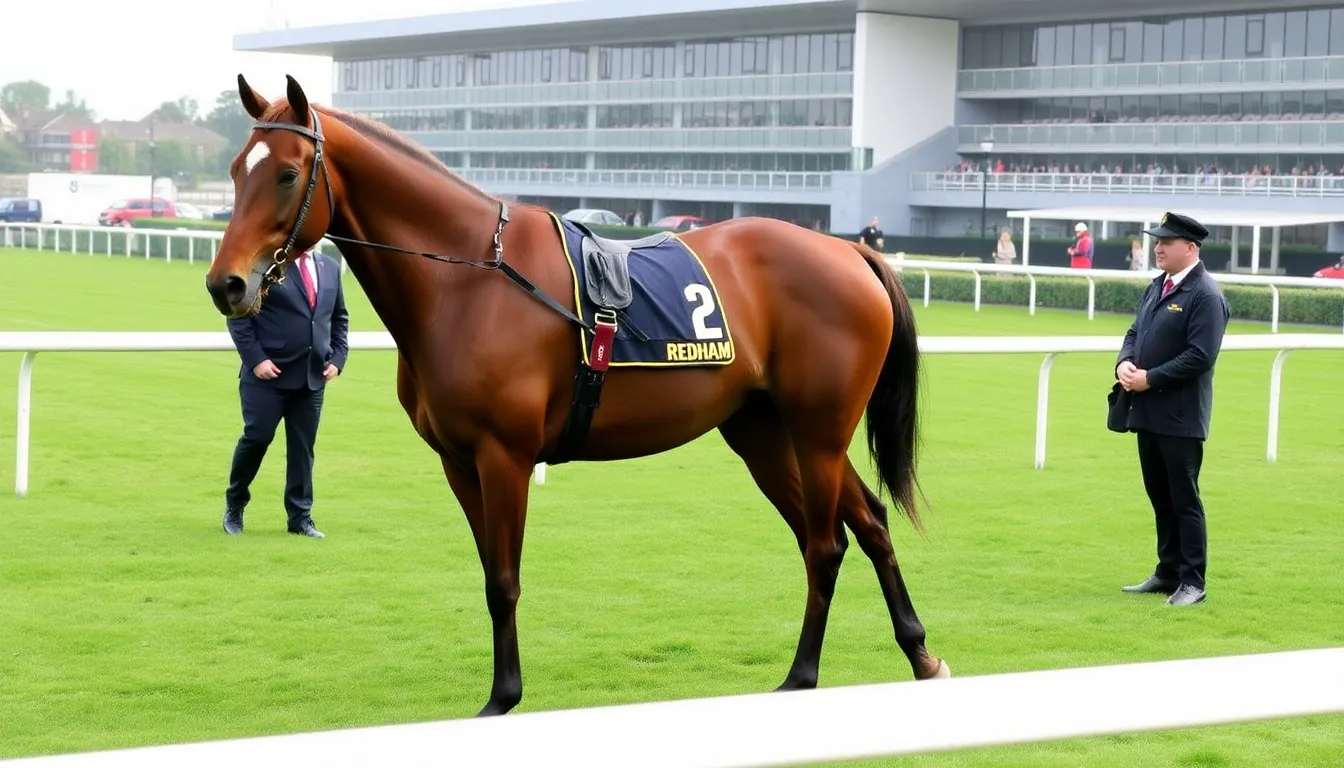 Jockeys prepare their horses in the paddock, discussing strategies and building anticipation for the highstakes race ahead
