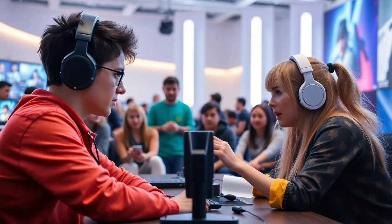 Leon and Grace engage in a tense standoff in a dimly lit, abandoned building, showcasing their contrasting gameplay styles as they prepare for an impending threat.