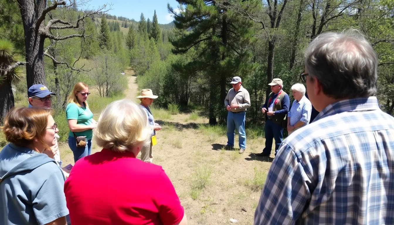 Conservation volunteers engaging in habitat restoration efforts, planting native flora to support the survival of the Sacramento Mountains Checkerspot Butterfly