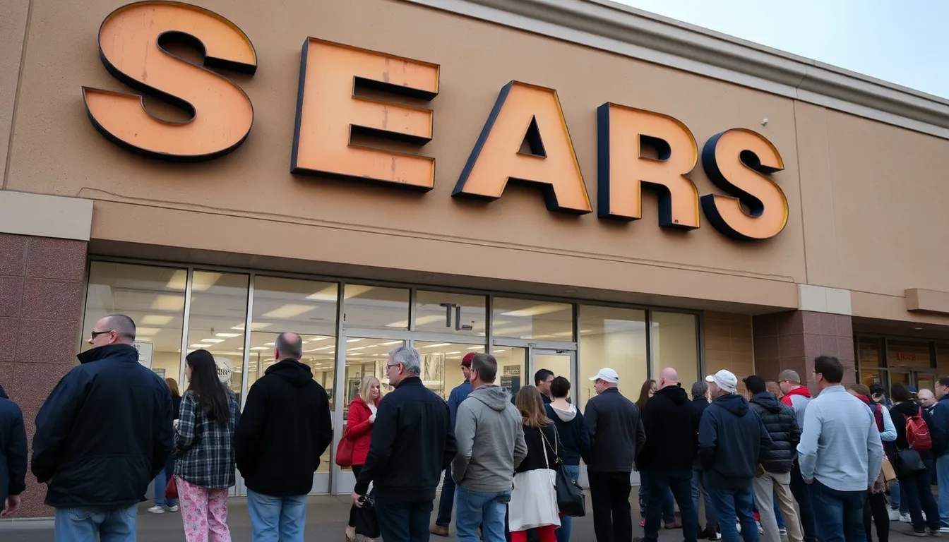A group of concerned employees gathers to discuss the future of their Sears store, highlighting the uncertainty and challenges faced by staff amid corporate restructuring efforts