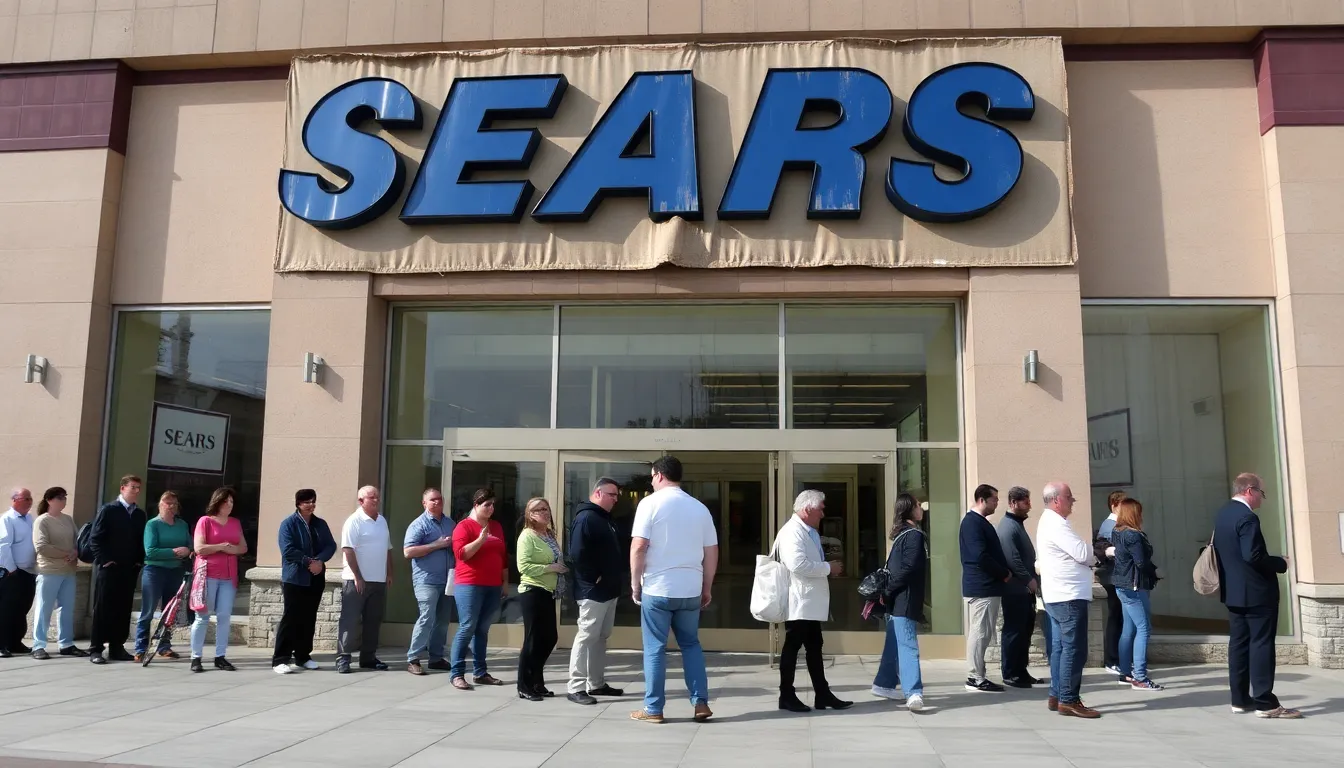 A deserted Sears store with darkened windows and a "Closing" sign hanging on the door reflects the retail giant's struggle to maintain its presence in a rapidly changing market.