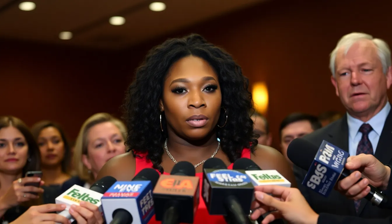 Serena Williams speaks at a press conference, addressing her decision not to return to professional tennis while expressing gratitude to her fans.
