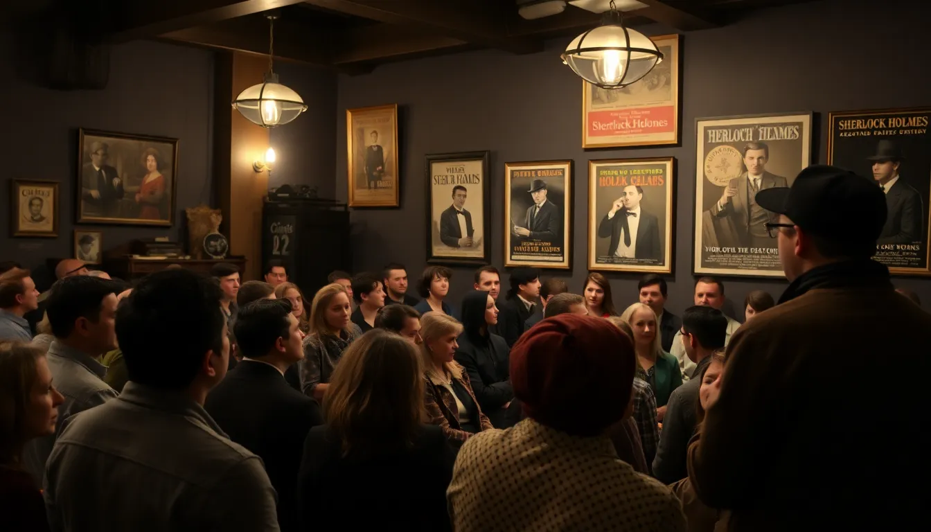 Audiences enjoying a screening of the restored 'Silent Sherlock Three Classic Cases' at a local film festival, immersed in the charm of classic cinema