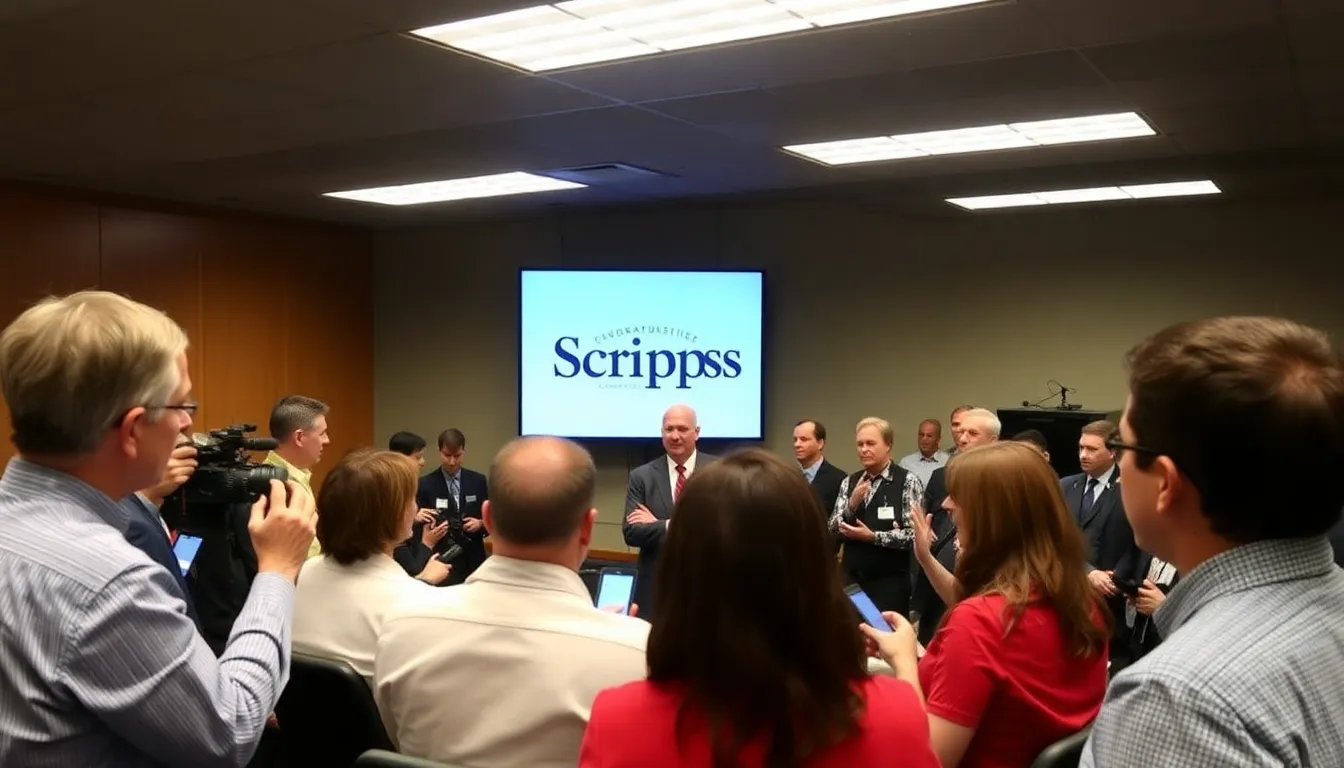 Scripps executives announce their decision to reject Sinclair's acquisition offer during a press conference, highlighting their commitment to independence in the media industry.