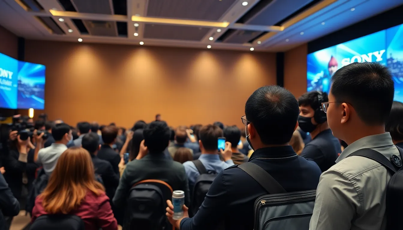 A bustling gaming convention filled with fans eagerly exploring new releases, emphasizing the excitement and competition within the gaming market