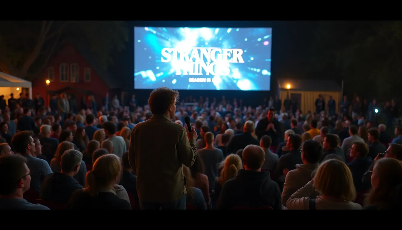 ロス・ダッファーが映画館での上映が完全に満席になることを発表しているシーン