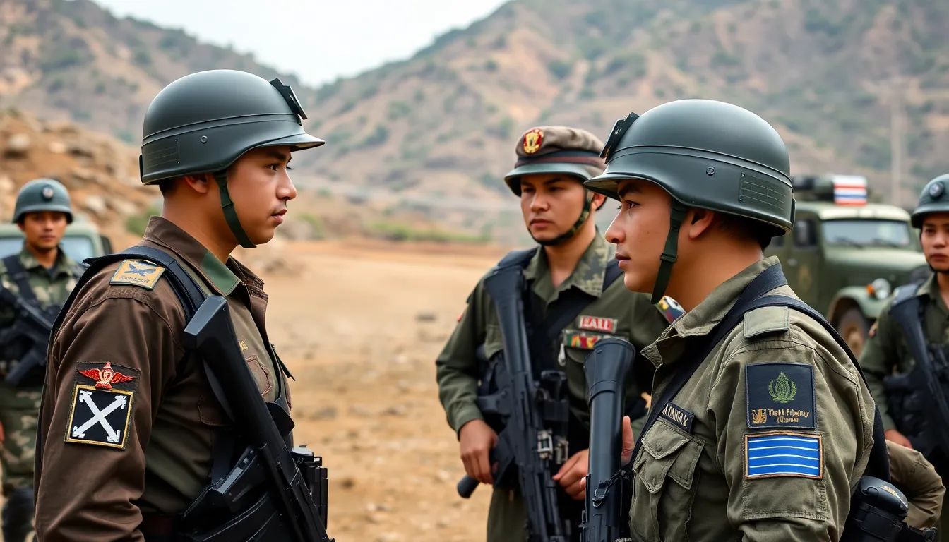 Thai military aircraft are seen in the sky above the Cambodian border area, where smoke rises from recent airstrikes amid ongoing ceasefire negotiations.