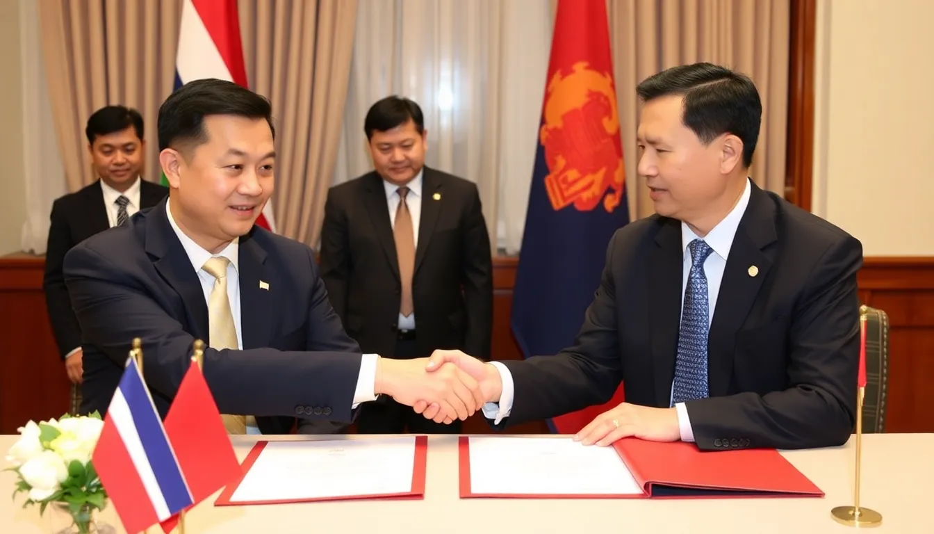 Thai and Cambodian military officials engage in discussions at a negotiation table, aiming to address escalating tensions and recent conflicts along their shared border.